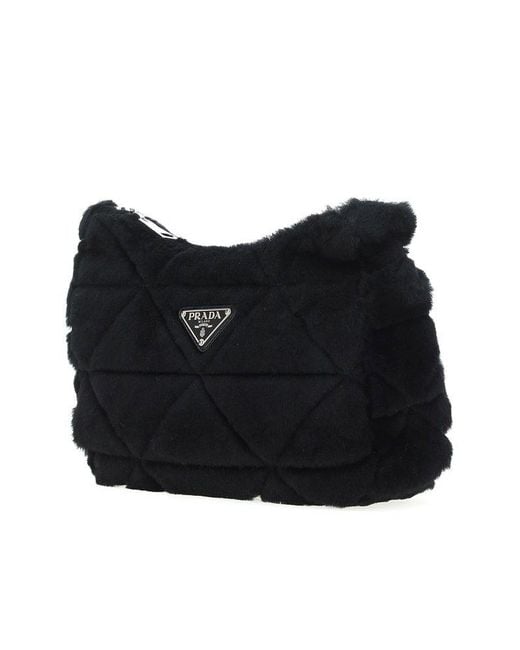 Prada Black Logo Plaque Zipped Shoulder Bag
