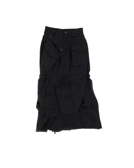 Junya Watanabe Black Crinkle Effect Asymmetric Cargo Skirt