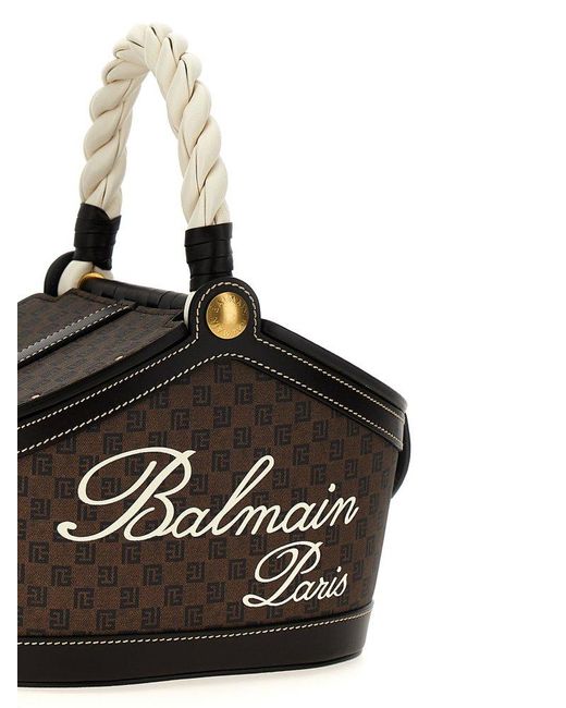 Balmain Black Monogram Bucket Mini Tote Bag