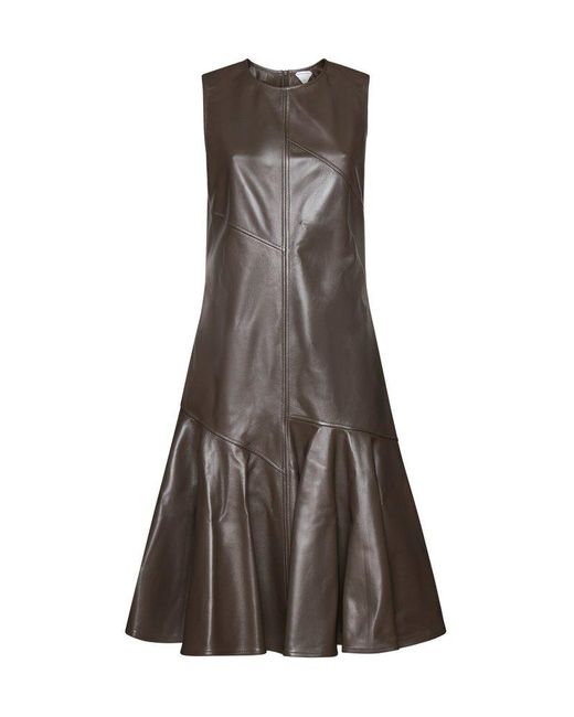 Bottega Veneta Brown Leather Midi Dress