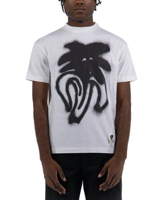 Palm Angels Gray Spray Logo-printed Crewneck T-shirt for men