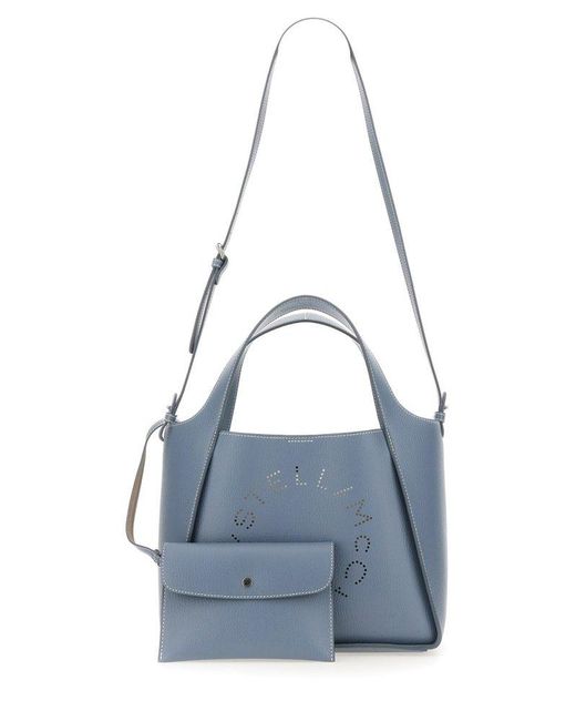 Stella McCartney Blue Logo Perforated Shoulder Bag
