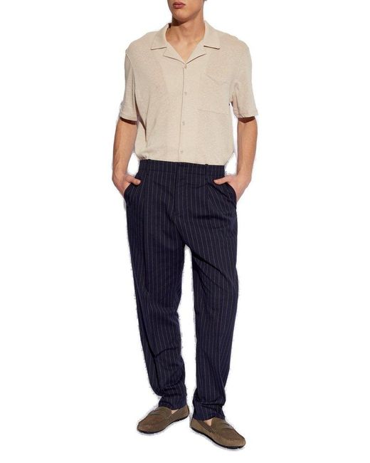 Maison Kitsuné Blue Pleated Striped Tapered Trousers for men