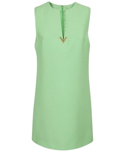 Valentino Green Logo Plaque Sleeveless Dress