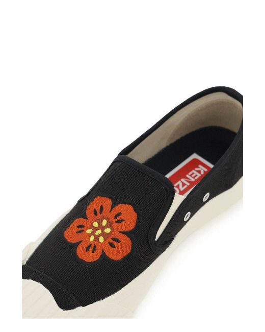 KENZO Black School Flower Embroidered Slip-on Sneakers