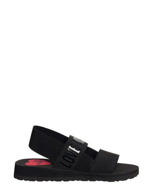 Love Moschino Black Logo Printed Strap Sandals