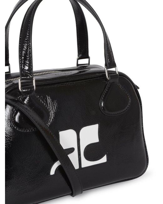 Courreges Black Reedition Bowling Zip-up Top Handle Bag