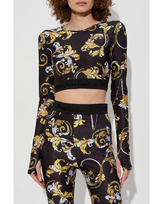 Versace Jeans Couture Black Baroque Print Crop Top