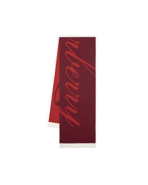 Burberry Logo Intarsia-knit Fringed Scarf in Red | Lyst