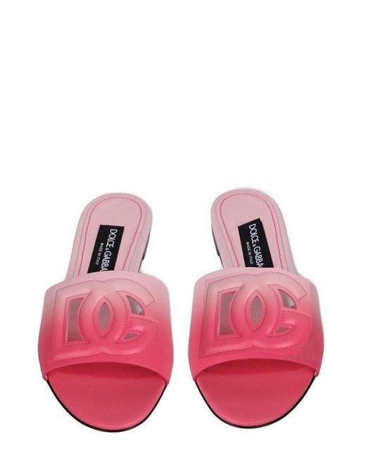 Dolce & Gabbana Pink Leather Slide With Dg Logo