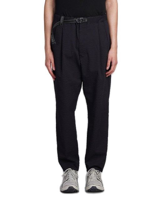 And Wander Black Seersucker Belted Tapered-leg Trousers for men