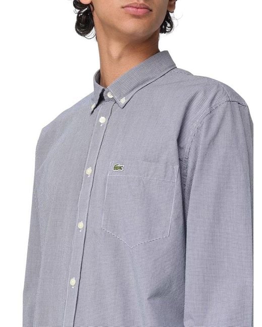 Lacoste Blue Regular Fit Gingham Poplin Shirt for men