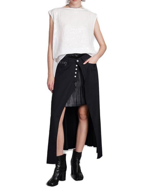 Junya Watanabe Black Double Layered Front Slit Midi Skirt