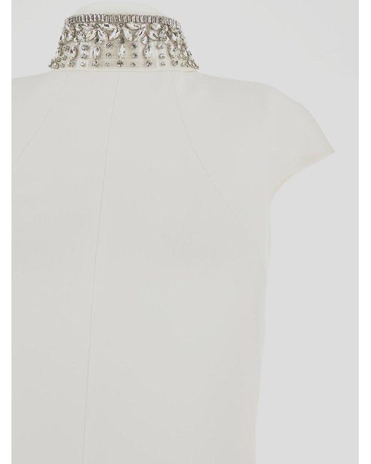 Max Mara White Crystal Embellished Neck Maxi Dresses