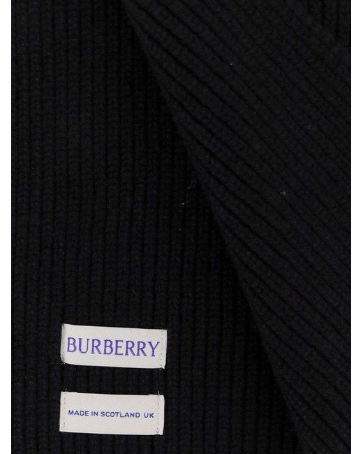 Burberry Black Ekd Embroidered Ribbed-knit Scarf