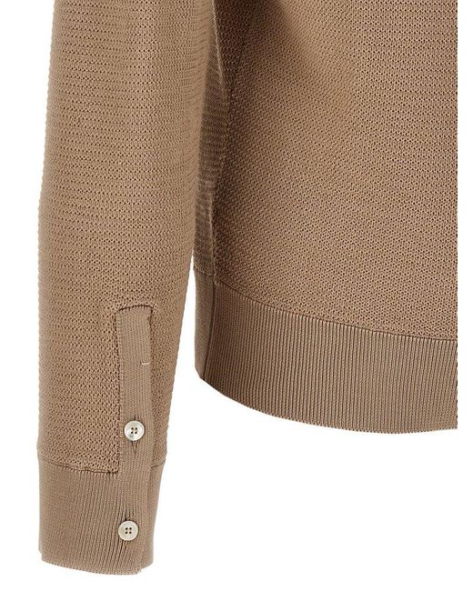 Zegna Natural Long-sleeved Knitted Polo Shirt for men