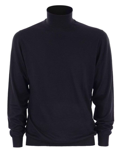 Fedeli Blue Roll-Neck Long-Sleeved Jumper for men