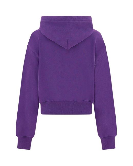 Versace Jeans Couture Purple Logo-Printed Drawstring Cropped Sweatshirt