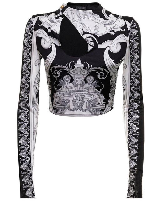 Versace Synthetic Baroque Pattern Cropped Top in Black | Lyst Canada