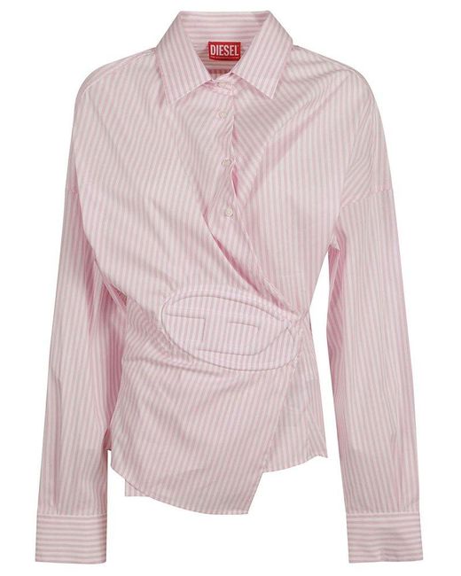 DIESEL Pink Logo Embossed Stripe Shirt