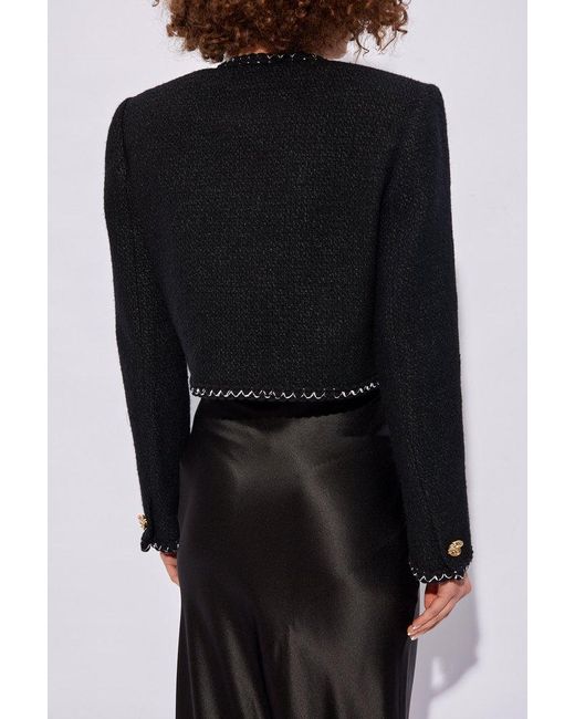 Alexander McQueen Black Exposed-stitching Bouclé-texture Wool-blend Jacket