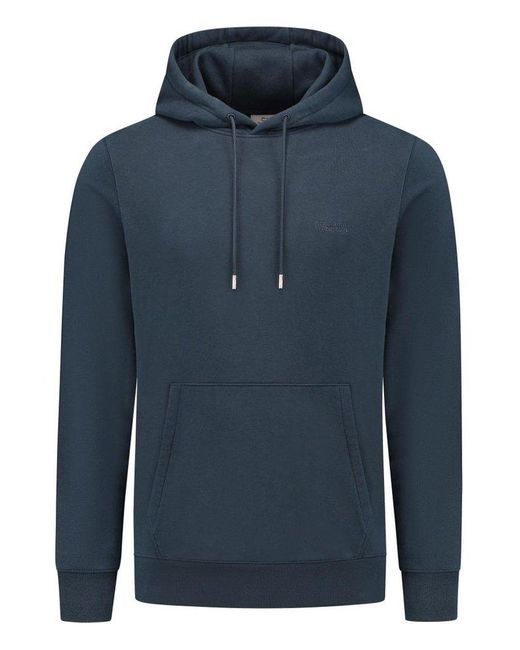 Woolrich Blue Logo Embroidered Drawstring Hoodie for men