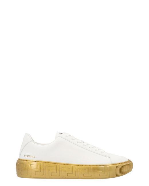 Versace White Greca Lace-up Sneakers for men