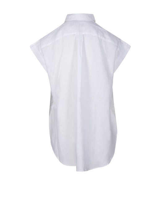 Polo Ralph Lauren Polo Pony Embroidered Curved Hem Blouse in White | Lyst