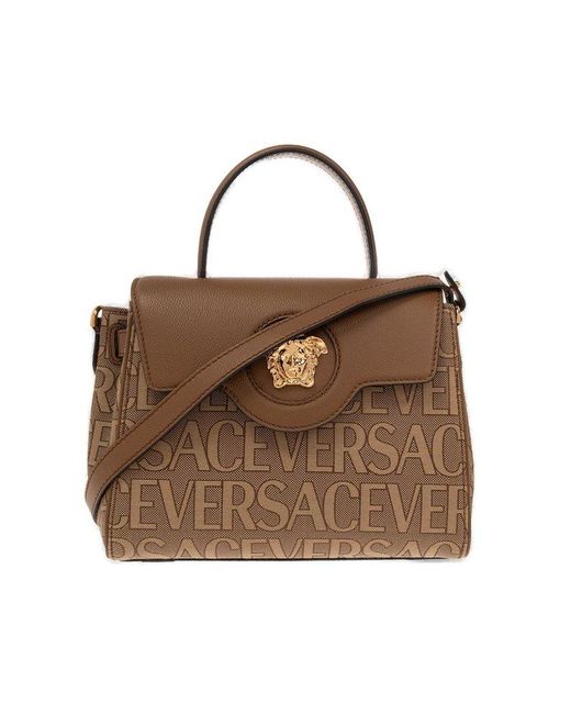 Versace Brown La Medusa Plaque Small Tote Bag
