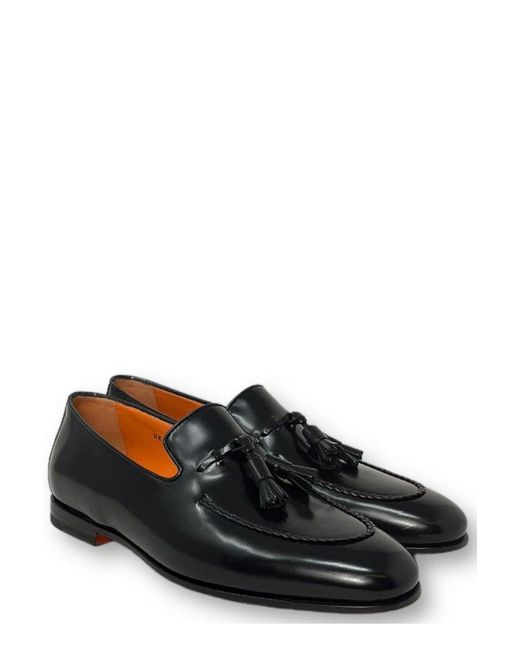 Santoni Black Tassel-detailed Slip-on Loafers for men