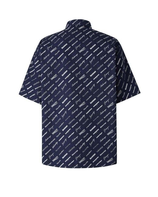 Balenciaga Blue Logo Print Shirt for men