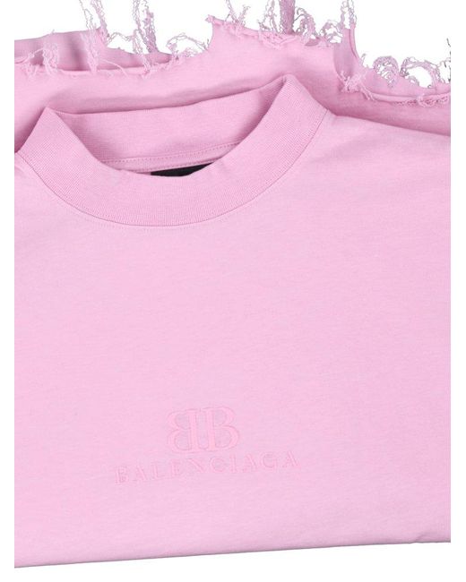 Balenciaga Bb Icon Frayed Edge T-Shirt in Pink | Lyst