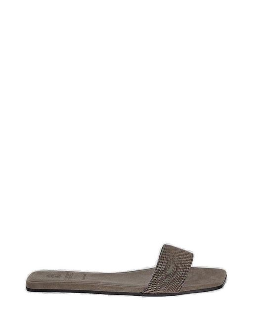Brunello Cucinelli Brown Embellished Slip-on Sandals
