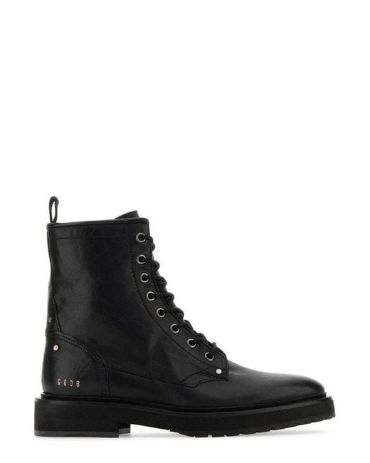 Golden Goose Deluxe Brand Black Logo Printed Combat Ankle Boots