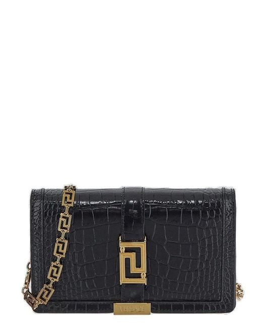 Versace Black Embossed Goddess Chain-linked Shoulder Bag