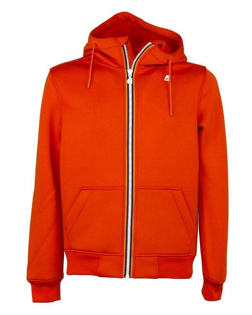 K-Way Orange Zipped Drawstring Hoodie for men