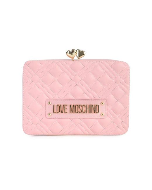 Love Moschino Logo Plaque Quilted Crossbody Bag in Pink Lyst