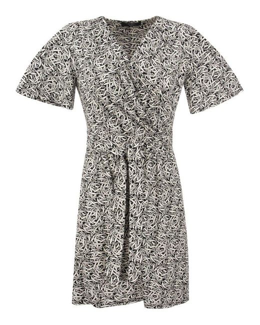 Weekend by Maxmara Synthetic V-neck Belted Dress in Gray | Lyst