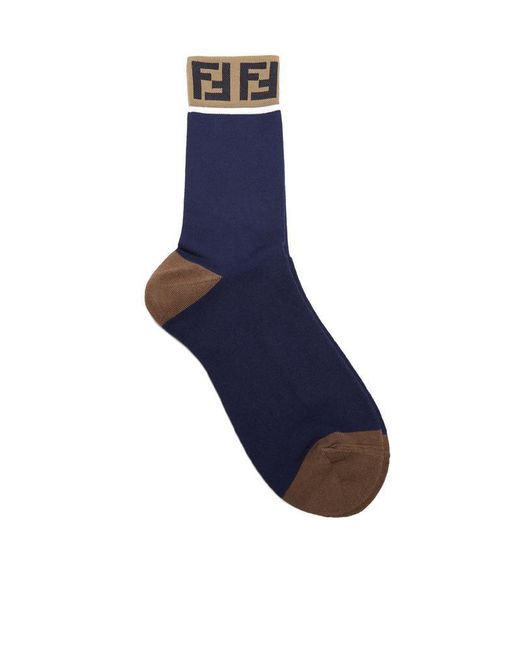 Fendi Blue Ff Logo Ankle Socks for men