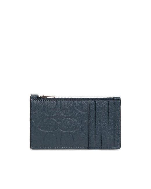 COACH Blue Logo Embossed Zipped Card Case for men