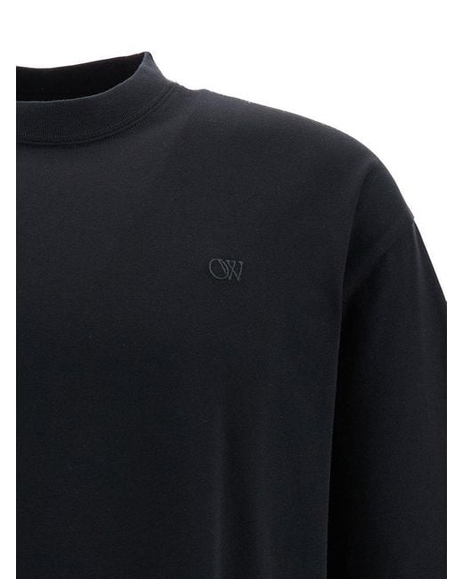 Off-White c/o Virgil Abloh Black Crewneck T-shirt With Tonal Embroidery In Cotton Man for men