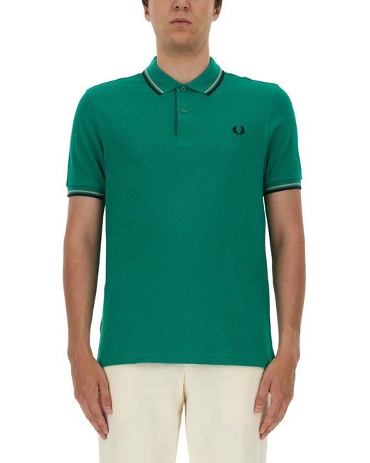 Fred Perry Green Twin Tipped Short-sleeved Polo Shirt for men