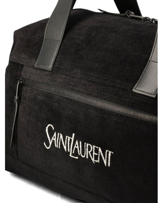 Saint Laurent Black Logo Embroidered Zip-up Duffle Bag for men