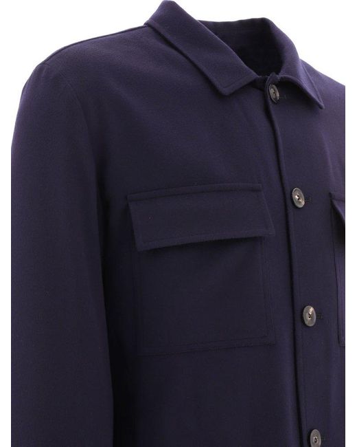 Lardini Blue Long Sleeved Button-up Shirt Jacket for men