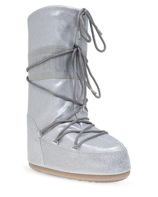 Moon Boot Gray Icon Glitter Padded Snow Boots