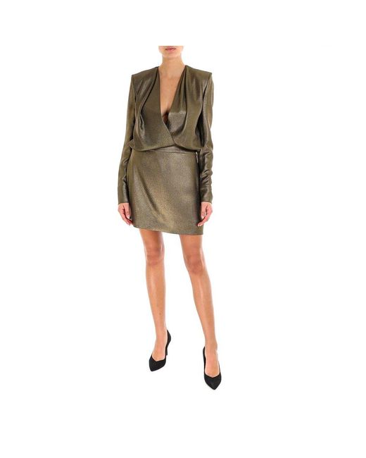Saint Laurent Green Long-Sleeved Front Wrap Mini Dress