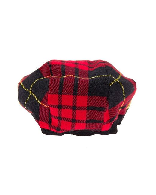 Marine Serre Wool Checked Logo Patch Beret in Red | Lyst
