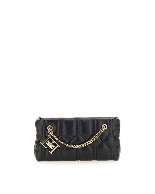 Elisabetta Franchi Puffy Logo-plaque Quilted Clutch Bag in Gray | Lyst