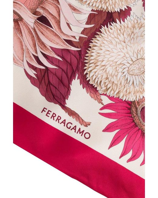 Ferragamo Eyewear Pink Ferragamo Floral Printed Satin Scarf