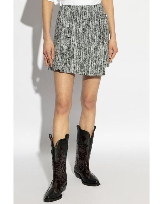 Ganni Gray Patterned Asymmetric Mini Skirt